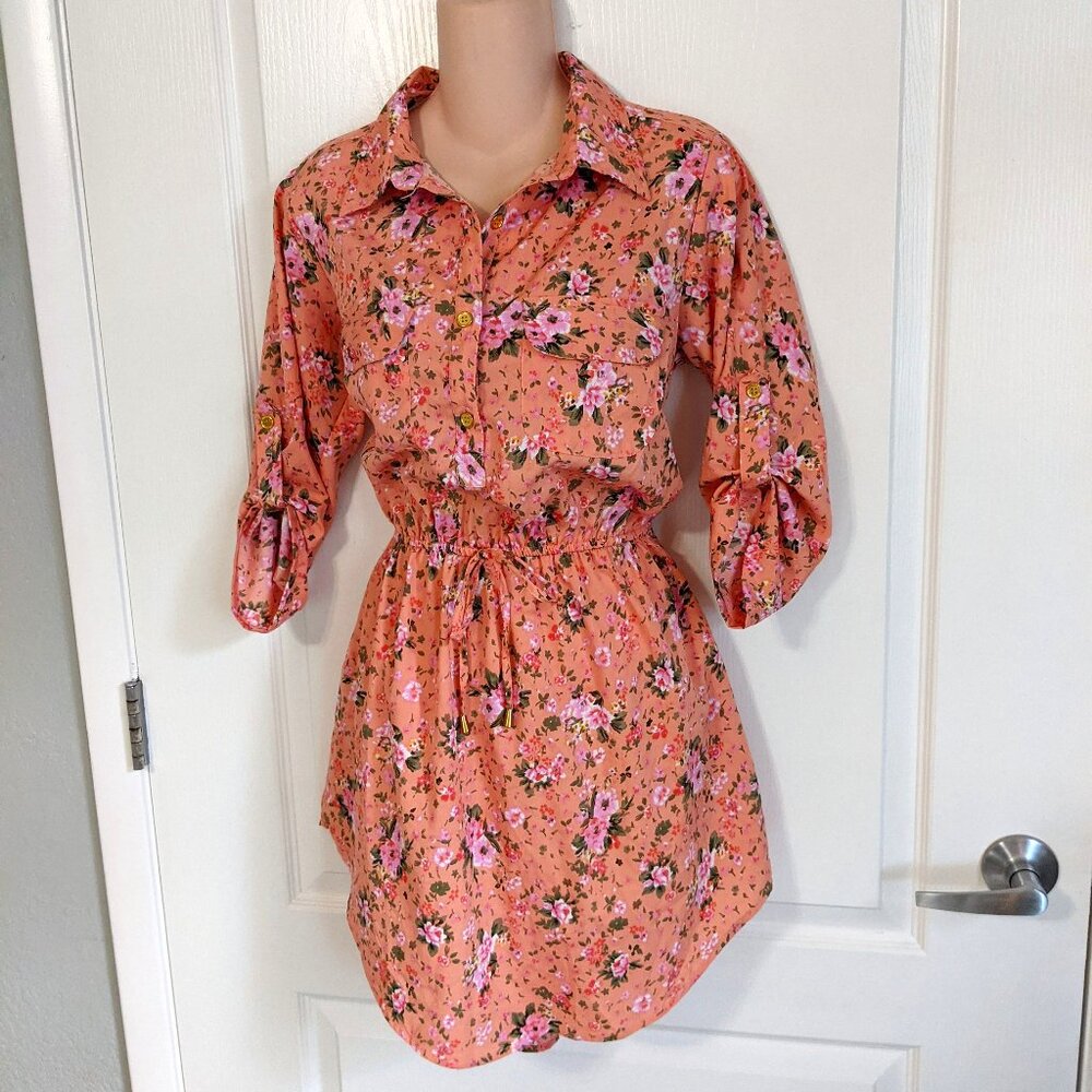 Speed Control Coral Pink Floral Shirt Dress